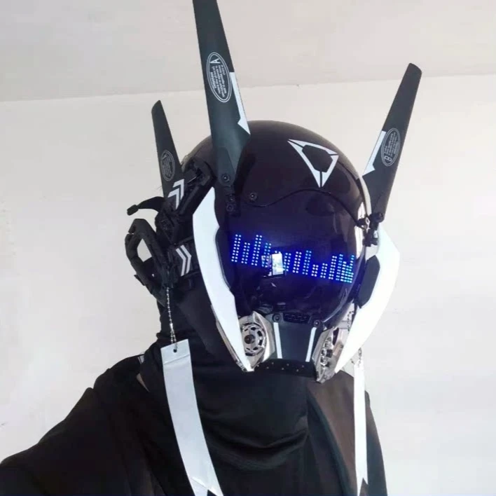 Cyber Punk Mask With LED Screen Cosplay Costumes COS Mech With APP Control 1:1 Wearable Helmet  Halloween Party Bar Props Gift
