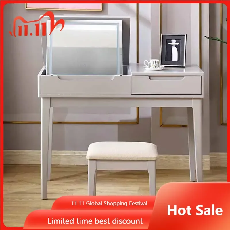 

Wood Nordic V Dresser Eithe Stool Women White Living Room Makeup Dressing Table Storage Mirror Schminktisch Bedroom Furniture