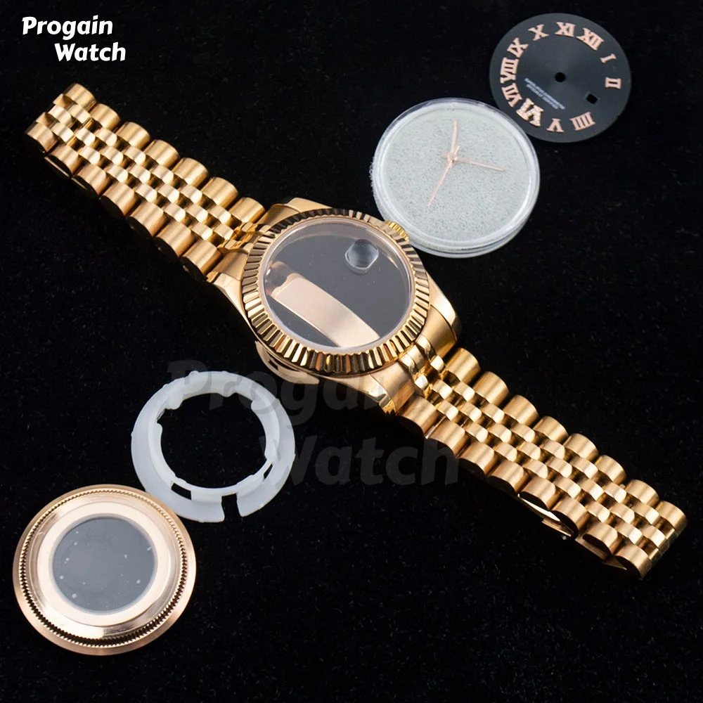 

NH05 Case 33MM Women's Rose Watch Case Stainless Steel Strap 25mm Dial Luminous Hands for NH05 NH06 Movement Datejust Case