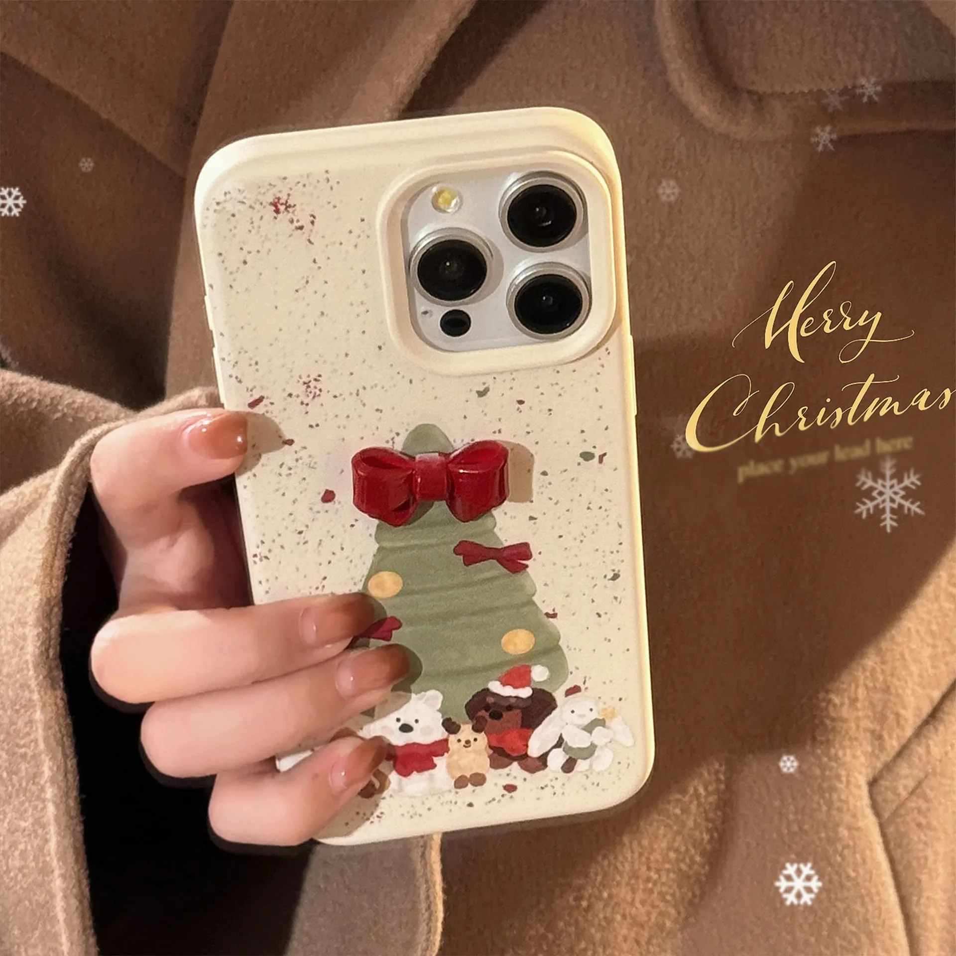 3D Bow Christmas Tree Phone Case for IPhone16 15 14 12 13 11 Pro ProMax Plus X XR Shockproof Phone Cover