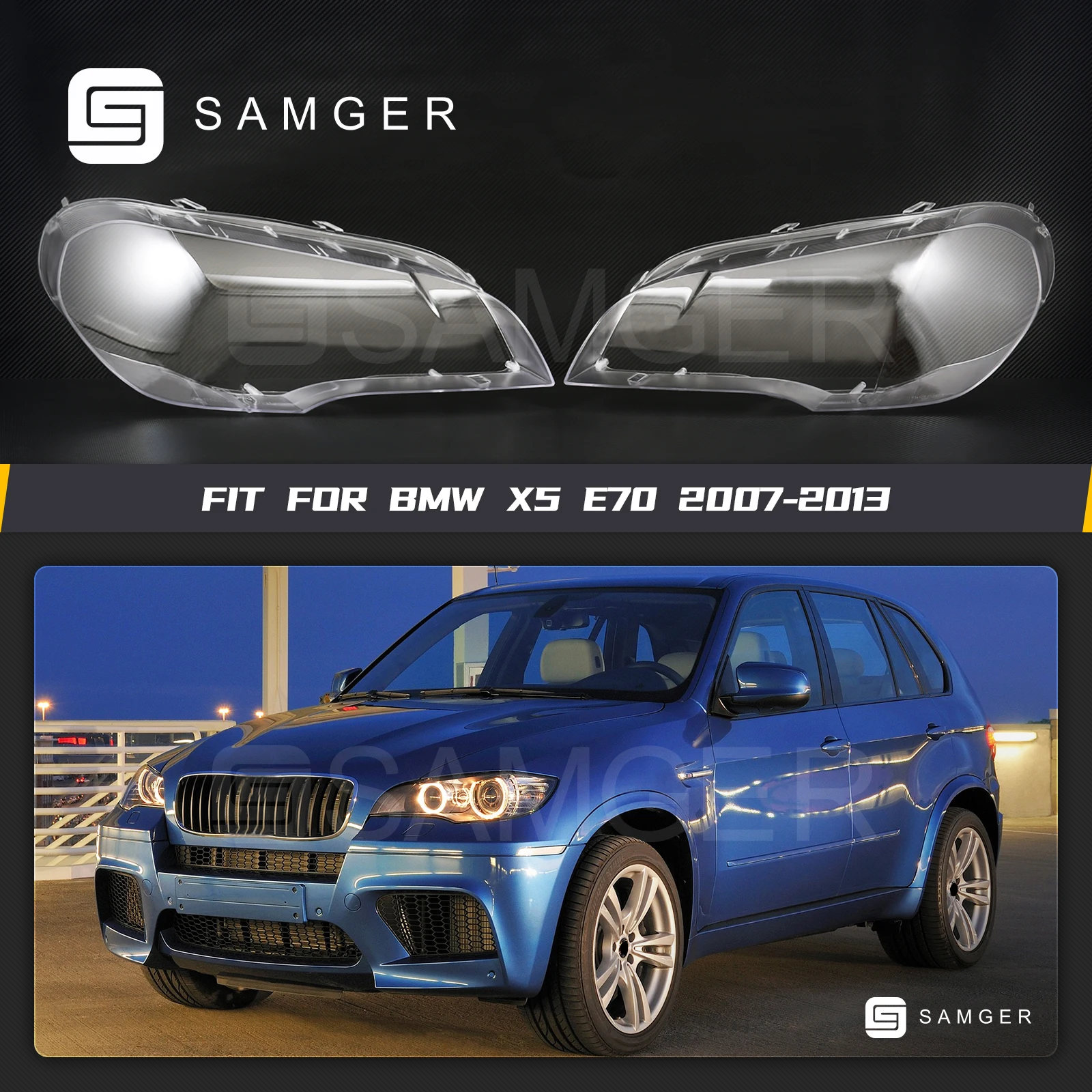 Samger 2Pcs Headlight Lens Headlamp Lens Cover Car Headlight For BMW X5 E70 2007-2013 Left + Right