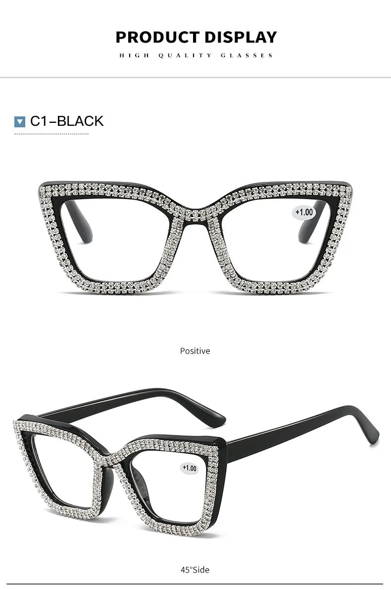 2025 Neue Lesebrillen für Damen und Herren, Katzenaugen-Design mit Diamanten Besetzt, Modische Blaulichtfilter-Brille, Unisex Lesebrille – Detail 13