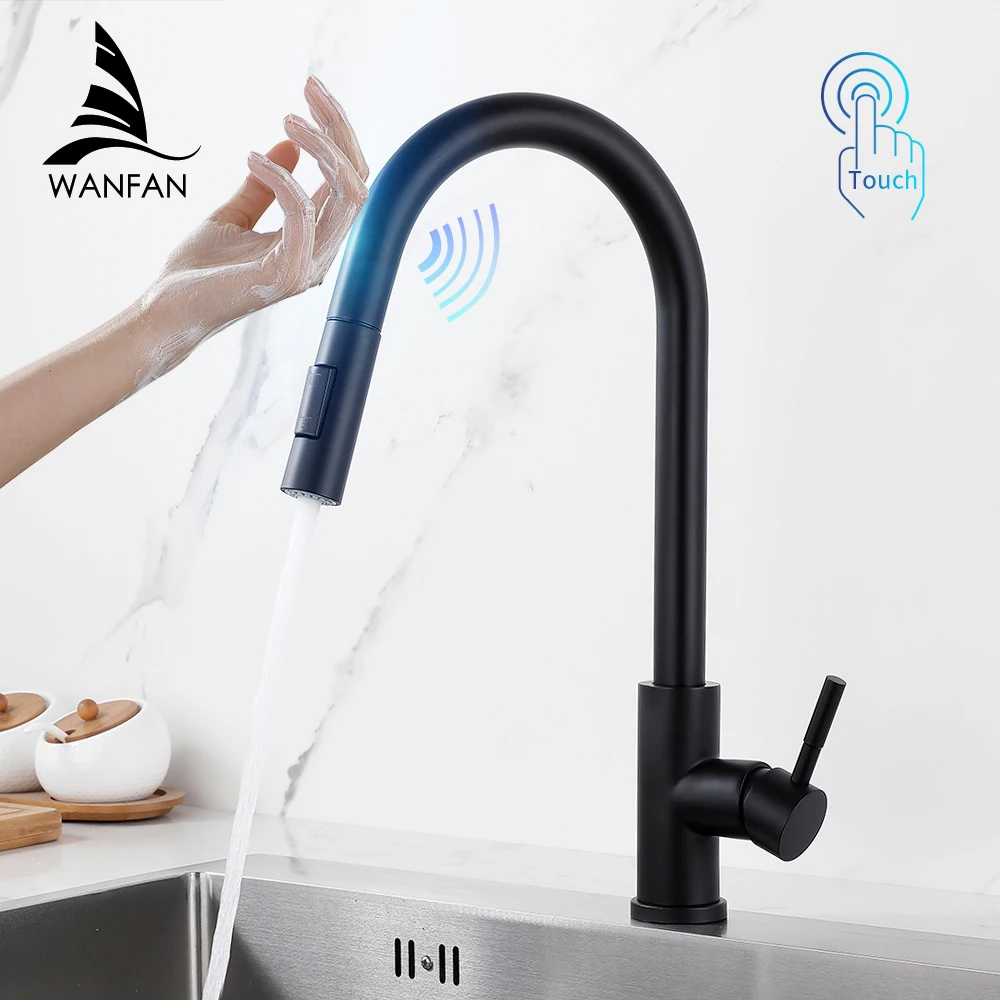 Imagem -02 - Smart Touch Kitchen Crane Faucet com Sensor Torneira de Água Misturador Pia Girar Preto 1015