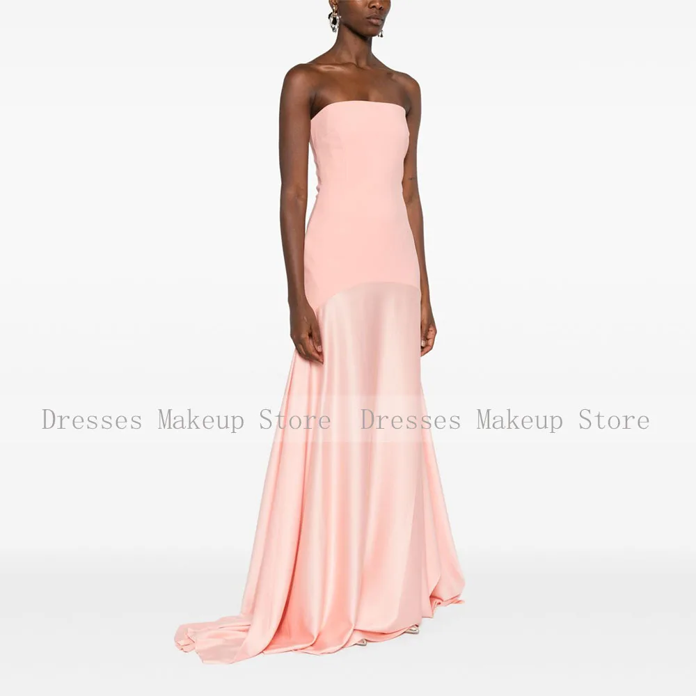 Customized Women's Wedding Guest Dresses Light Orange Mermaid Formal Party Gowns Back Slit Strapless Simple Evening Dress Long image 3