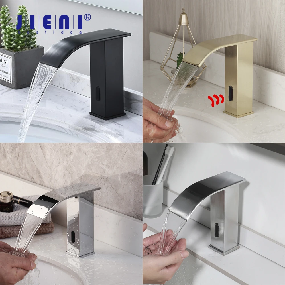 

JIENI Smart Bathroom Sink Faucet Waterfall Nickel Brushed Sensor Faucets Deck Mounted Hot Cold Mixer Taps With AC/DC Battery Box