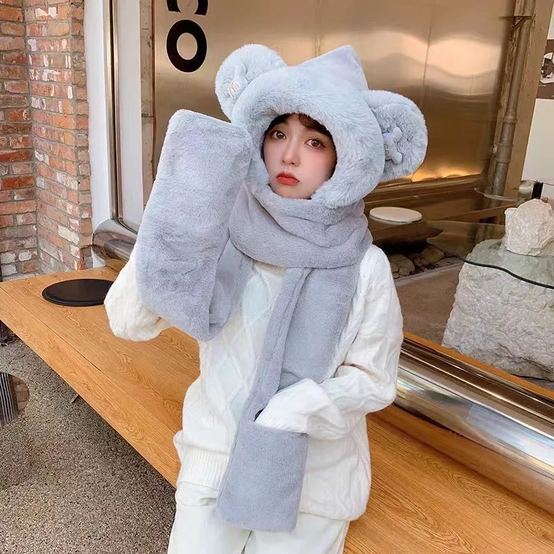 سميكة الصوف الشتاء ثلاث قطع مجموعة ميكي ماوس الأذن وشاح المتكاملة الدافئة الدببة الضخمة قبعة وشاح قفازات قبعة لخريف