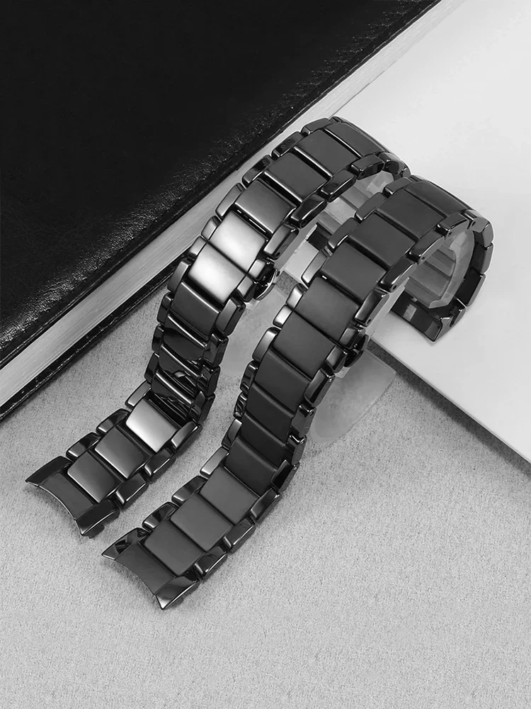 For Armani Frosted Ceramics Watches Accessories Ar1451 1452 Black Curved Interface Waterproof 22 24mm Watch Strap Men\'s Wrist