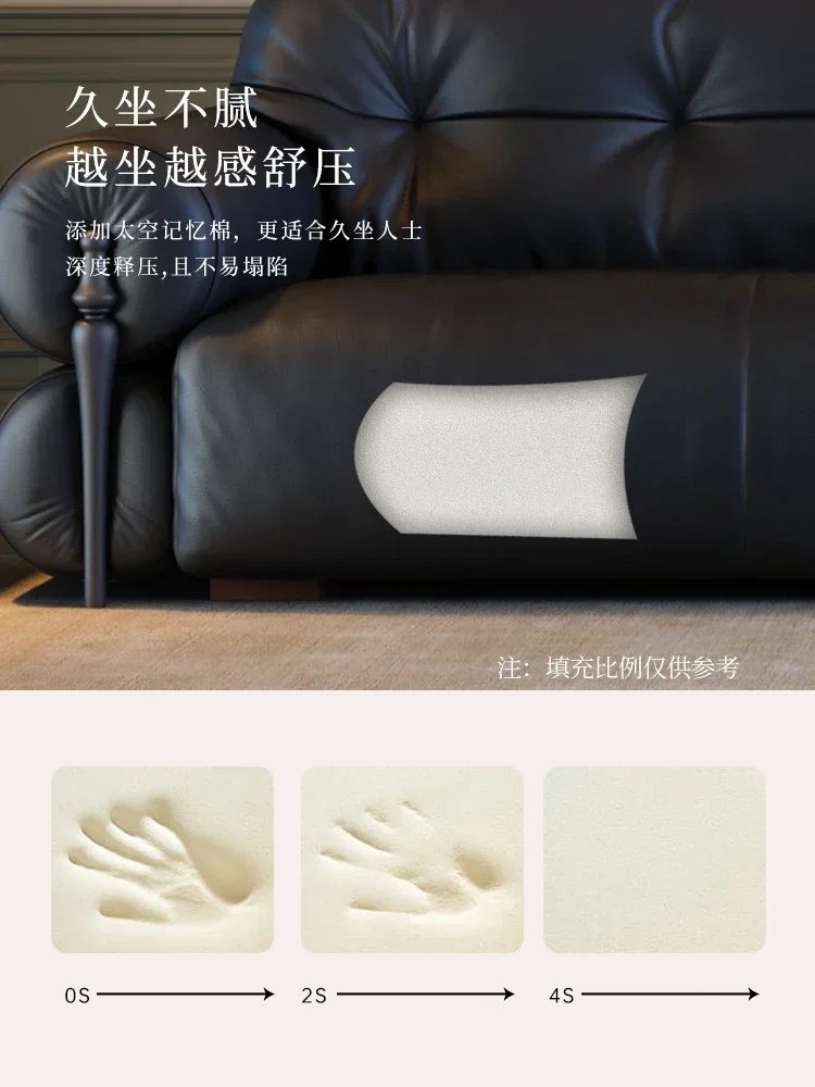 

Leather sofa living room straight row antique black original design leather sofa