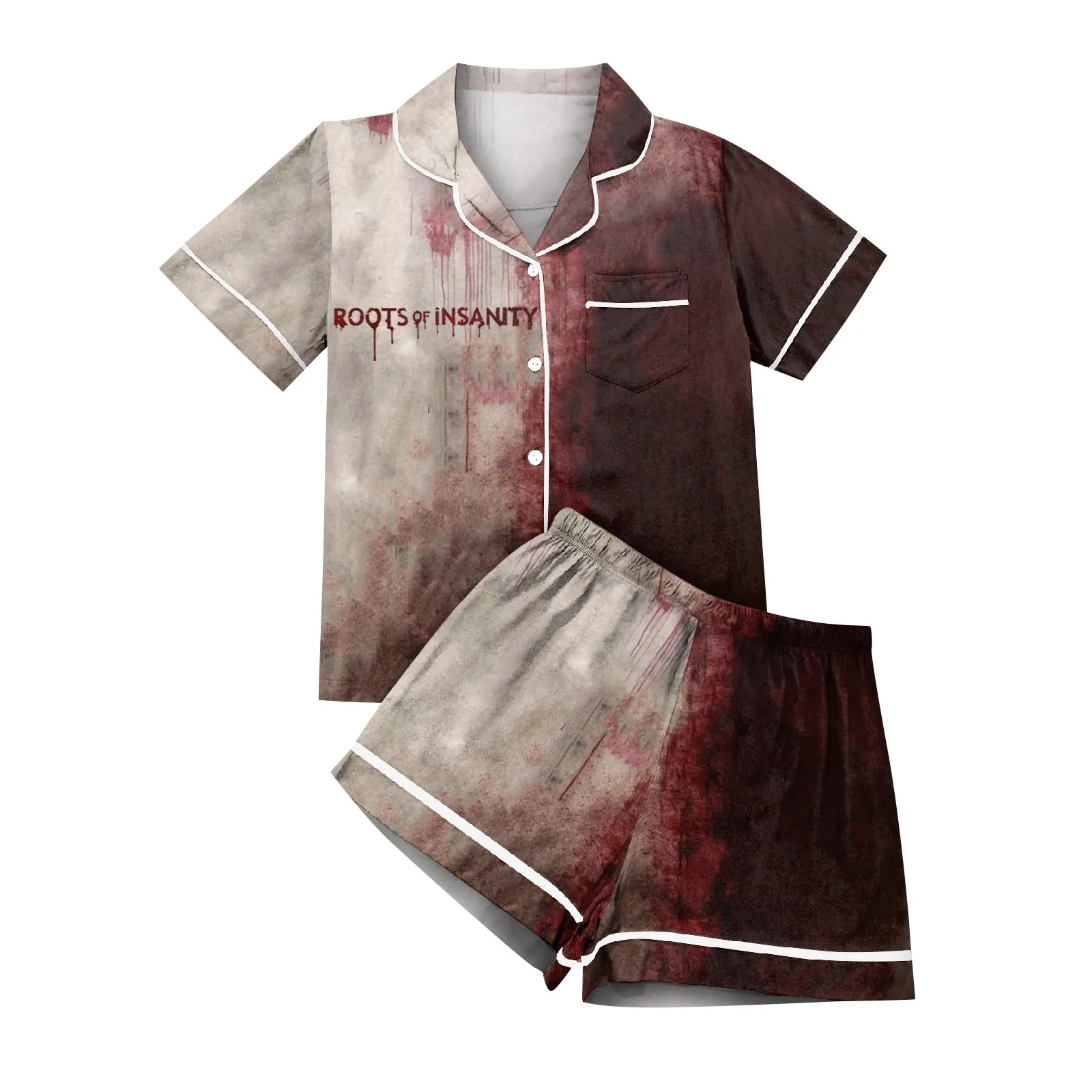 

Breathable Imitation Silk Home Pajamas Set Loose Casual Lady Top Shorts Two-piece Set Halloween Printed Elegant Loungewear Set