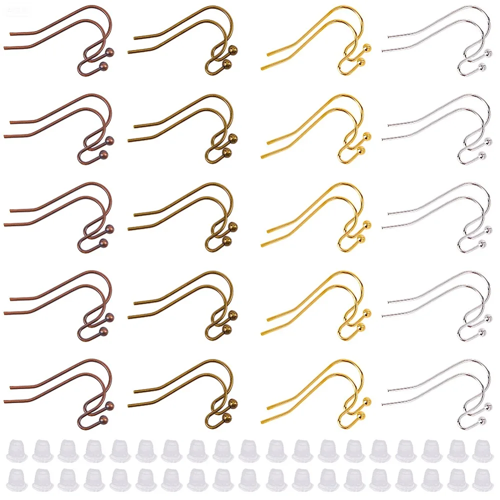 60 Peças de Ganchos de Brinco de Latão Tipo Shepherd's Hook com 240 Peças de Tarraxas Plásticas para Brincos, Cores Sortidas, 11x22mm, 60 peças/cor