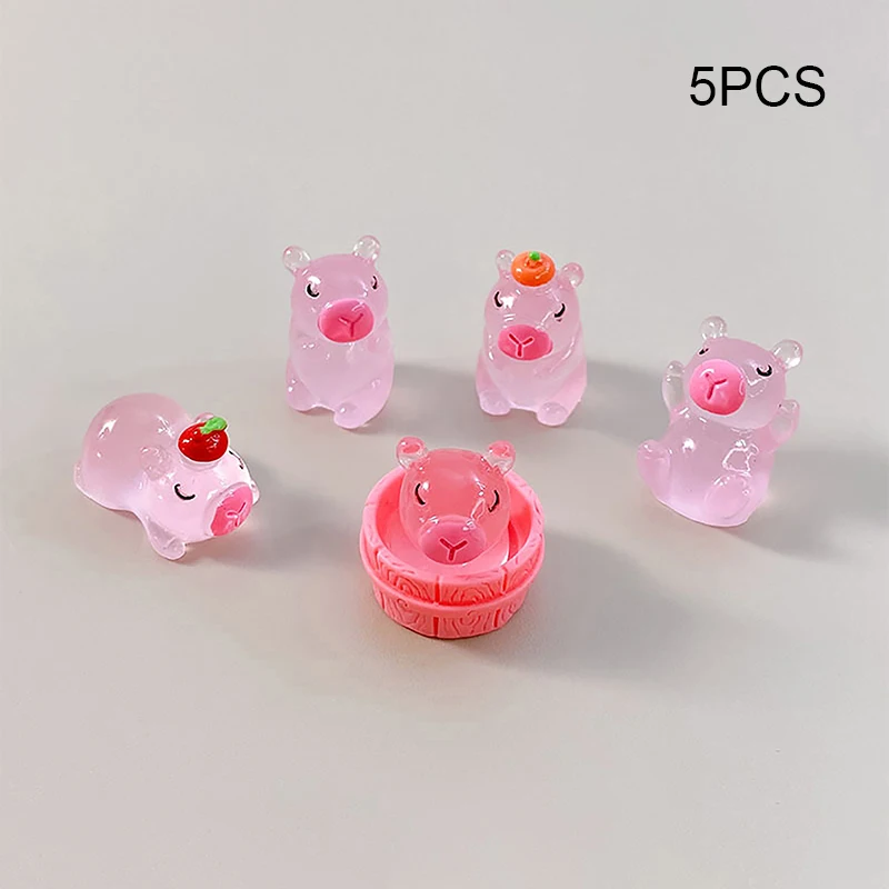 5 Pcs Decor Resin Mini Animal Luminous Ornaments Tiny Animal And Fruit Micro Landscape Fairy Garden