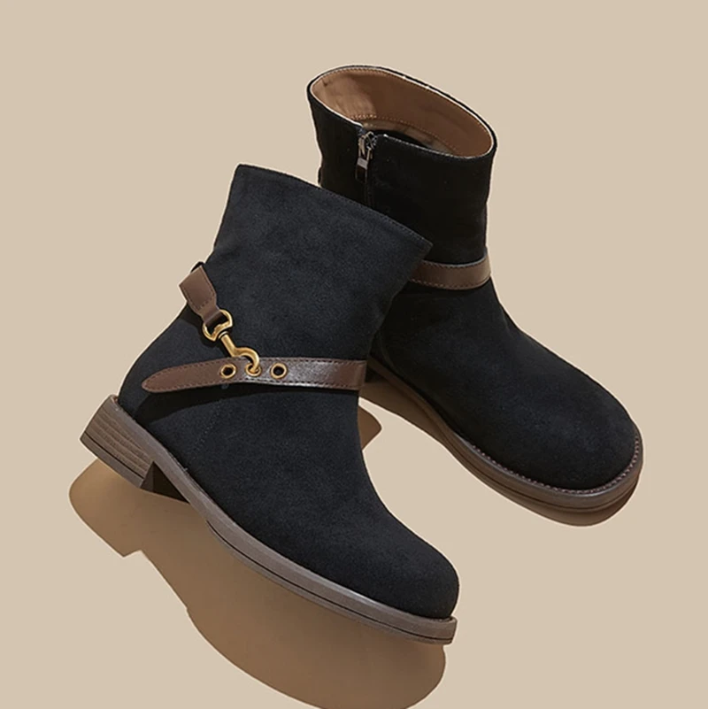 2025 New Women's Western Cowboy Boots Non-slip Round-Toe Maillard Women Boots Large Size  Ankle Boots and Short Boots female