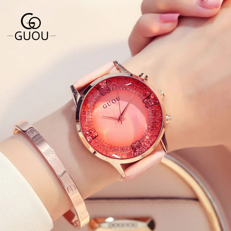 Fashion Guou Hk Top Brand Womens Watches Luxury Big Dial Quartz cinturino in vera pelle impermeabile orologio regalo Casual Reloj Hombr