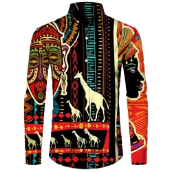Dashiki African Print Men's Turn-down Collar Button Shirt Casual Long Sleeve Shirt Fashion Streetwear Trend Tops Men Clothing