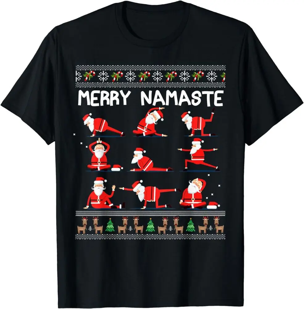 NEW LIMITED Merry Namaste Yoga Santa Claus Ugly Christmas Xmas Tee T-Shirt S-3XL