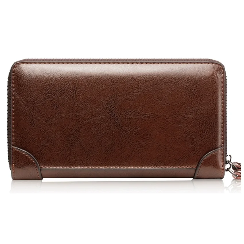 Fashion Business Men's PU Leather Clutch Wallet Double Zippers Wallet Long Wallet Large Capacity Clutch Handbag