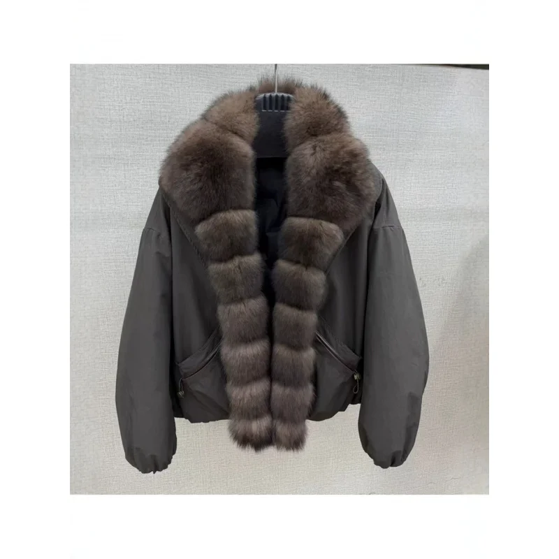 QICHE 2026 Women Korean Down Jacket, Slim Fit Large Faux Fox Fur Collar Thick Warm Winter Puffer Coat