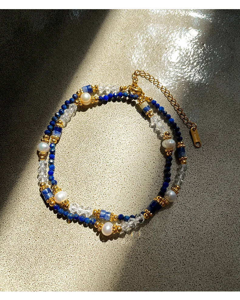 New Design 100% Natural Freshwater Pearl & Lazurite Stone 14K Gold Filled Female Jewelry Set For Women Necklace Bracelet Gifts view 6