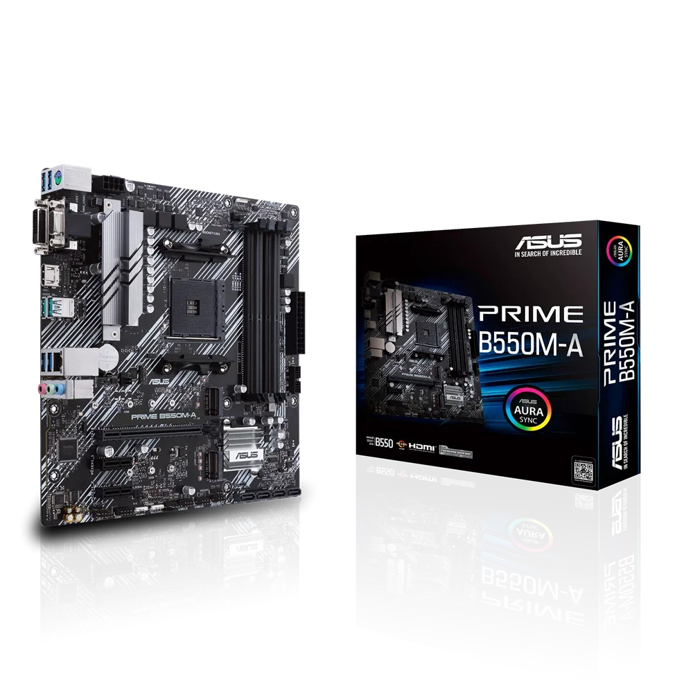 

ASUS PRIME B550M-A AMD B550 (Ryzen AM4) Micro ATX Motherboard with Dual M.2, PCIe 4.0, 1 Gb Ethernet, HDMI/D-Sub/DVI, SATA 6 Gbp