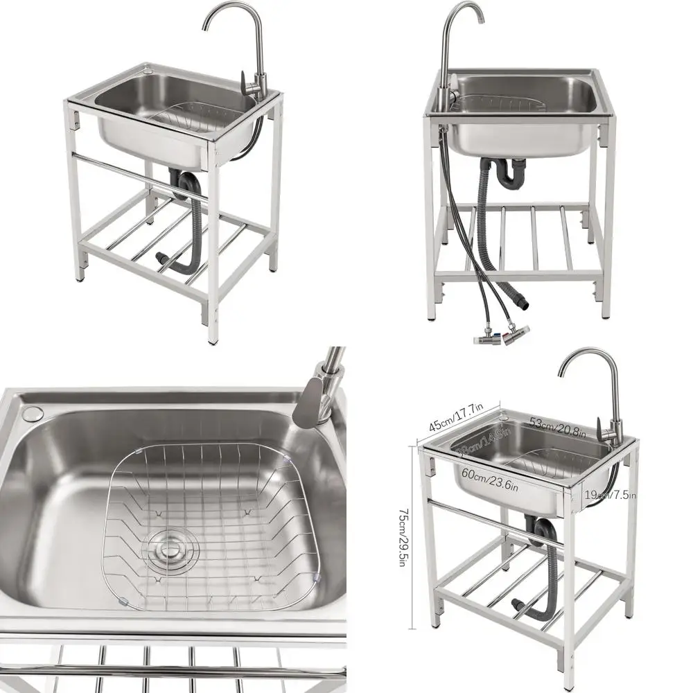 

Stainless Steel Single Bowl Utility Sink with Faucet, Freestanding Kitchen Sink for Integrated Molding and Long-Lasting Durabili
