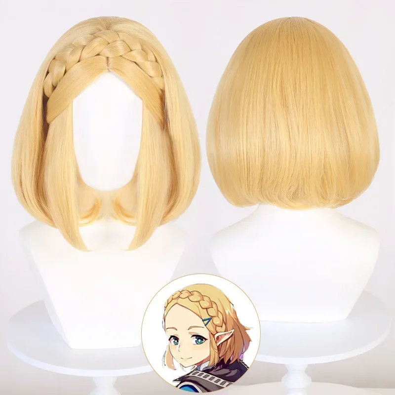 Zelda Wig Princess Cosplay Wig 35cm/72cm Golden Yellow Braid Cosplay Anime Hair Heat Resistant Synthetic Wigs