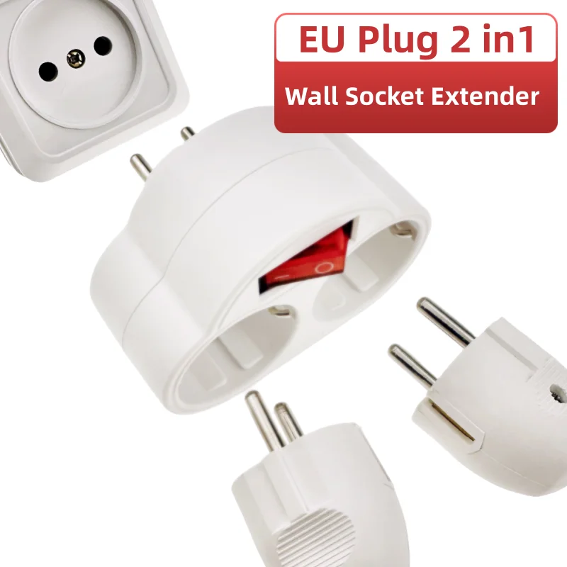 EU KR Plug Power Strip with 3 Outlets 2  EU Wall Socket Extender with Overload Prtotection for Home 3 in 1 socket EU Converter