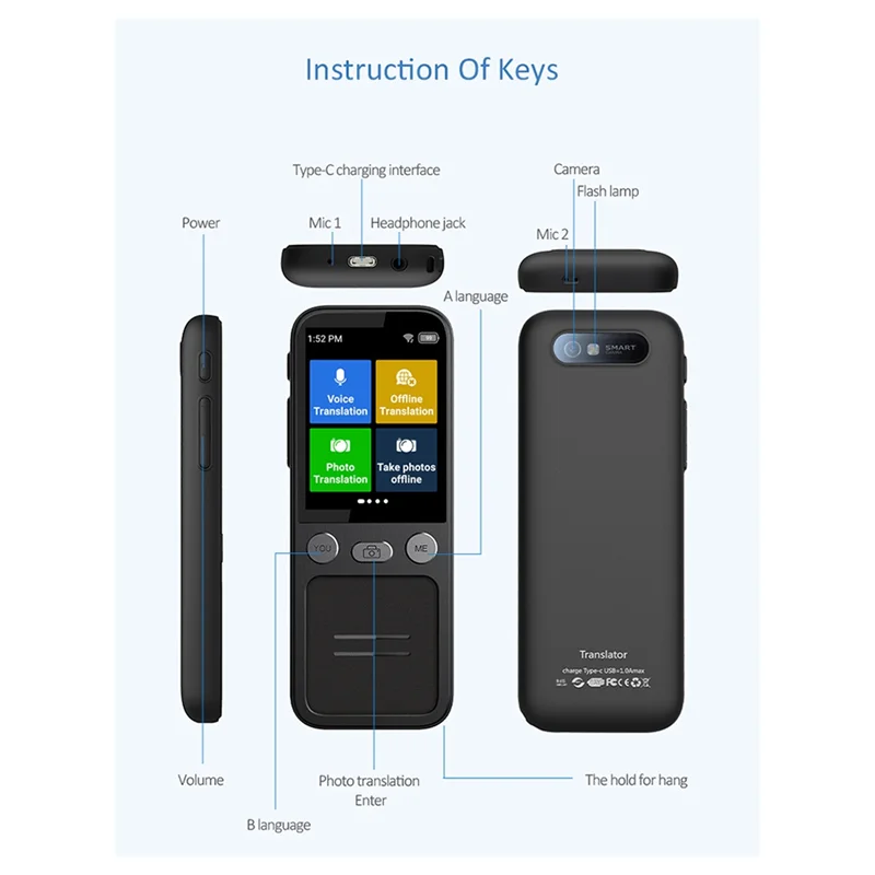 

Y45A-Smart Voice T16 Translator Machine 137 Multi Languages In Real Time Online Instant Off Line Translation