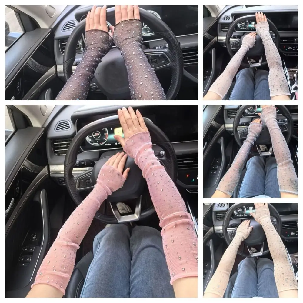 Sweet Sun Protection Crystal Arm Sleeves Mesh Long Sleeves Ice Silk Sleeve Breathable Hand Sleeves Summer Arm Sleeves For Women
