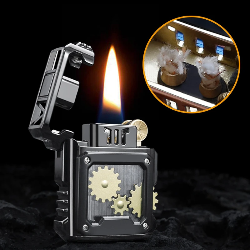 Mechanical Gear Linkage Double Cotton Core Kerosene Lighter Creative Decompression Grinding Wheel Windproof Lighter Men's Gift