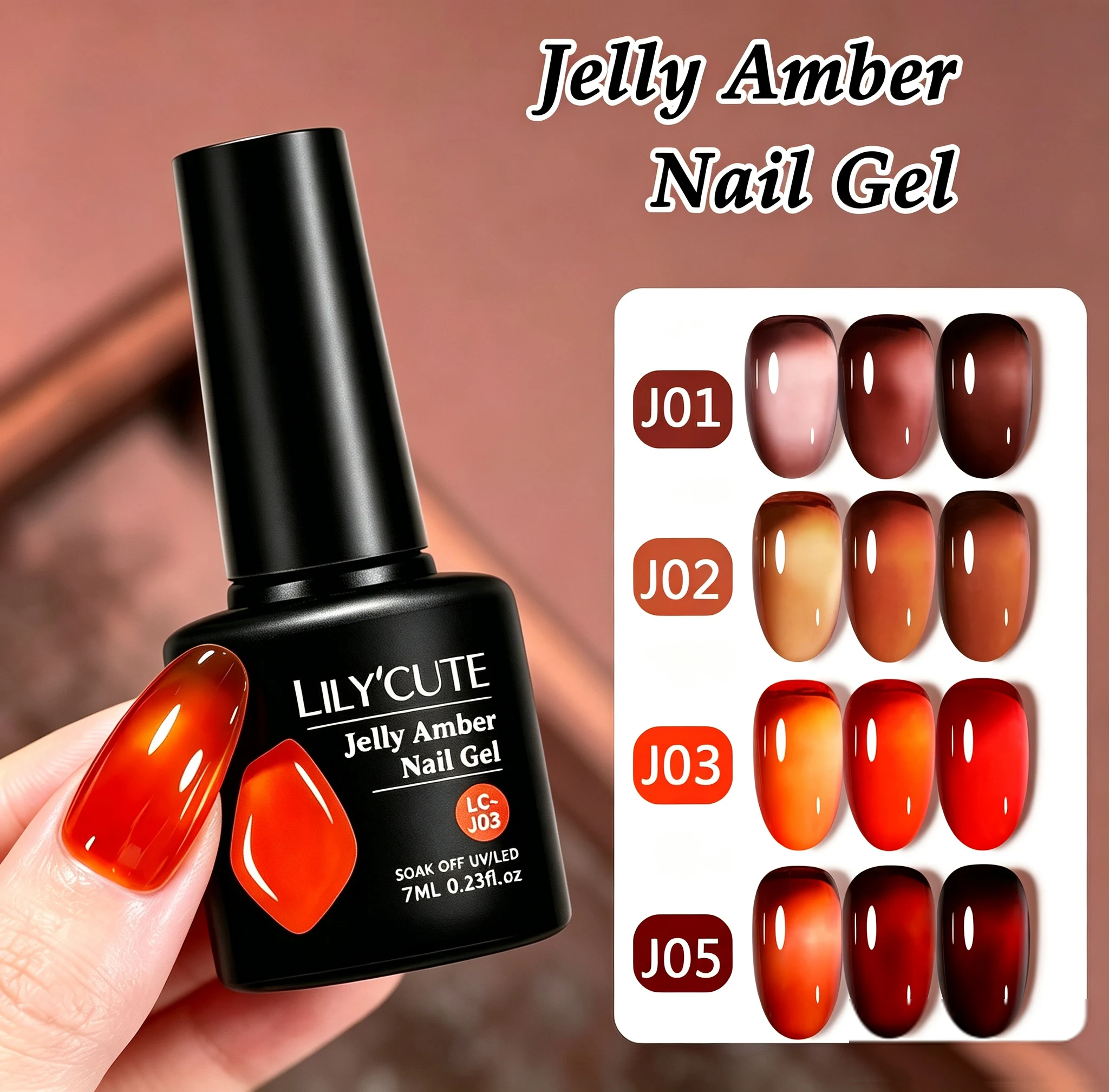 Nail Art Orange - LILYCUTE เจลทาเล็บสีอำพันใส 7 มล. สำหรับฤดูใบไม้ร่วง ชนิดแช่ล้างออกได้