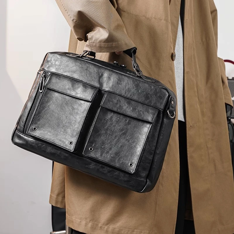 Retro Men's Briefcases Leather Man Handbag Business Laptop Bag Fashion Male Shoulder Bags Leisurely Crossbody bags Bolsa hombre