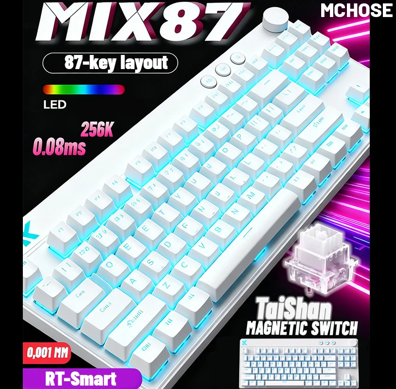 MCHOSE Mix 87 Magnetic Axis Cable E-sports Mechanical Keyboard 8K+256K Esport 0.08ms Customized Game Mount Taishan Axis GT