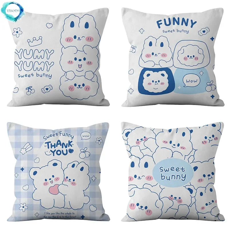 

Cartoon Rabbit Blue Small Fresh Throw Pillow Case 45x45 Super Soft Printing Rabbit Year Throw Pillow Sofa Car Cushion Cover