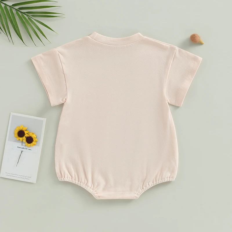 Casual Baby Boy Girl Solid Color Short Sleeve Bubble Romper Oversized T-Shirt With Pocket Bodysuit Summer Baby Jumpsuits Clothes