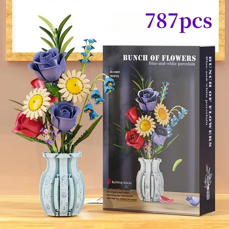 クリエイティブブーケMOCビルディングブロックセットモデルフラワーポット装飾ローズモデルDIYキッズバレンタインデーおもちゃ女の子クリスマスギフト