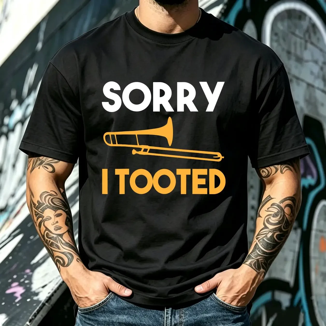 washed T Shirt Sorry I Tooted Trombone Marching Band Black M Funny Music Horn Brass long sleeves vintage Washed