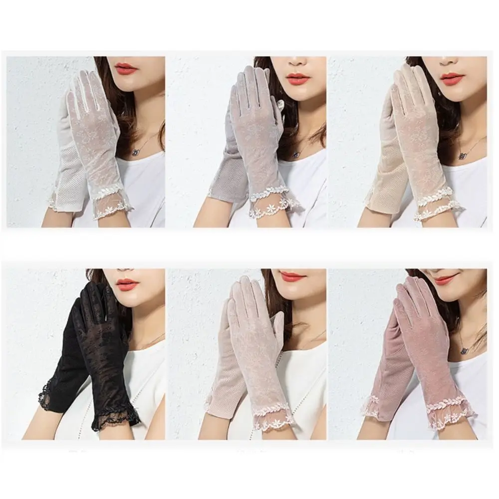 الدانتيل في الهواء الطلق النساء السيدات الدراجات حفلة شاشة تعمل باللمس القفازات الربيع الصيف قفازات القيادة قفازات الأشعة فوق البنفسجية حماية قفازات الشمس