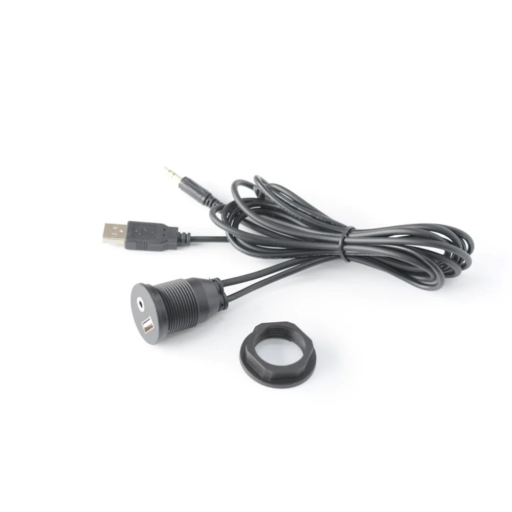 USB 2.0 Data Transfer and 3.5mm AUX Audio Cable for Dash Mounted Flush Panel Use in Car RV Motorcycle Applications