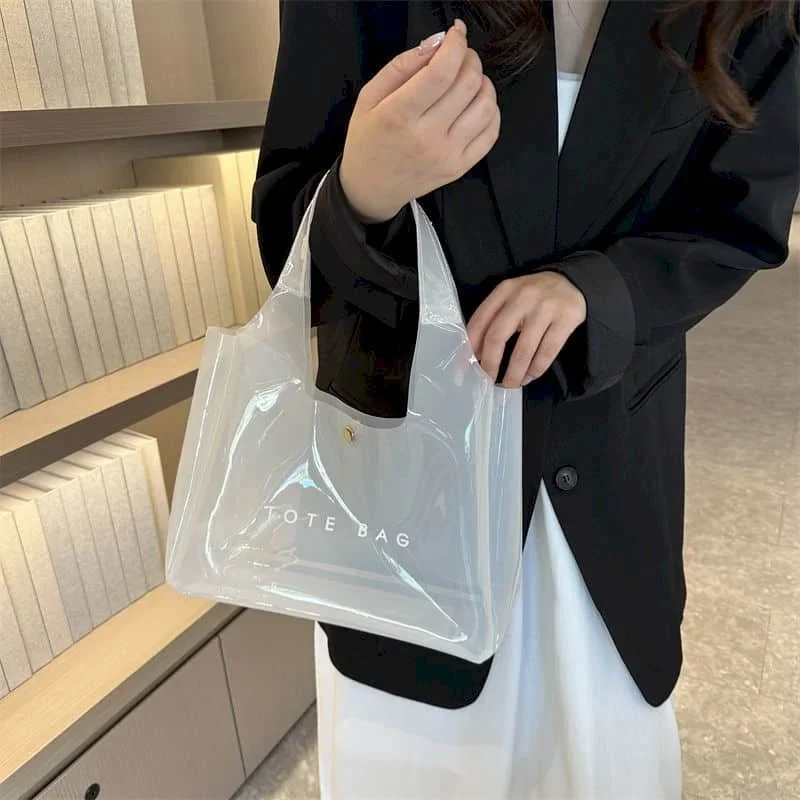 Jelly Handbag for Women Tote Bag Reusable Waterrproof PVC Shoulder Bags Casual Letter Printed Fashion Durable Gift Shopping Bags