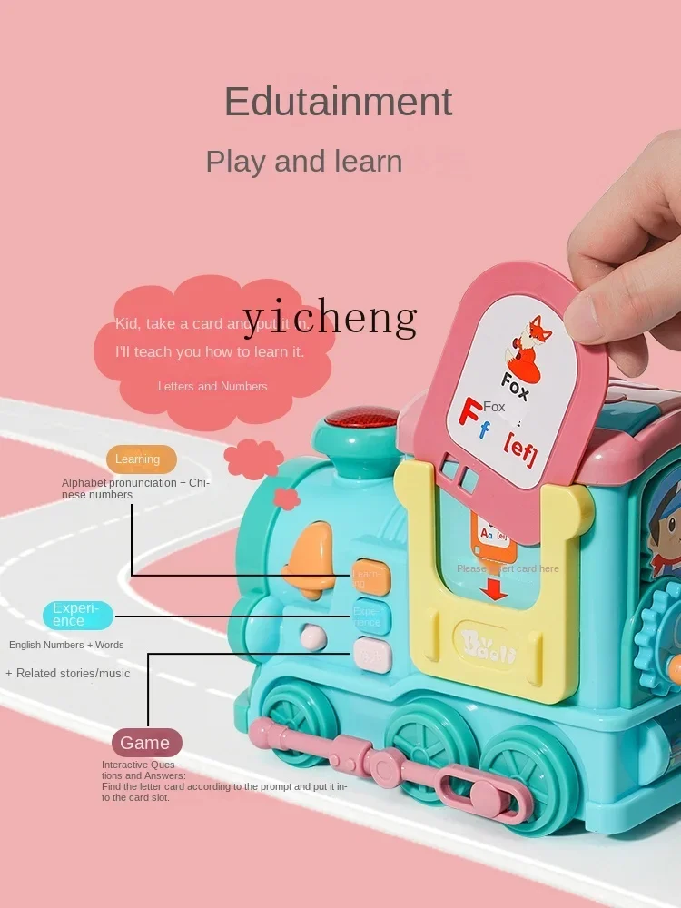 Tqh Elektrischer intelligenter Zug für Kinder, Jungen und Mädchen können sich bewegen und singen, intelligentes Spielzeug für die frühkindliche Bildung, Alphabetisierungskarte