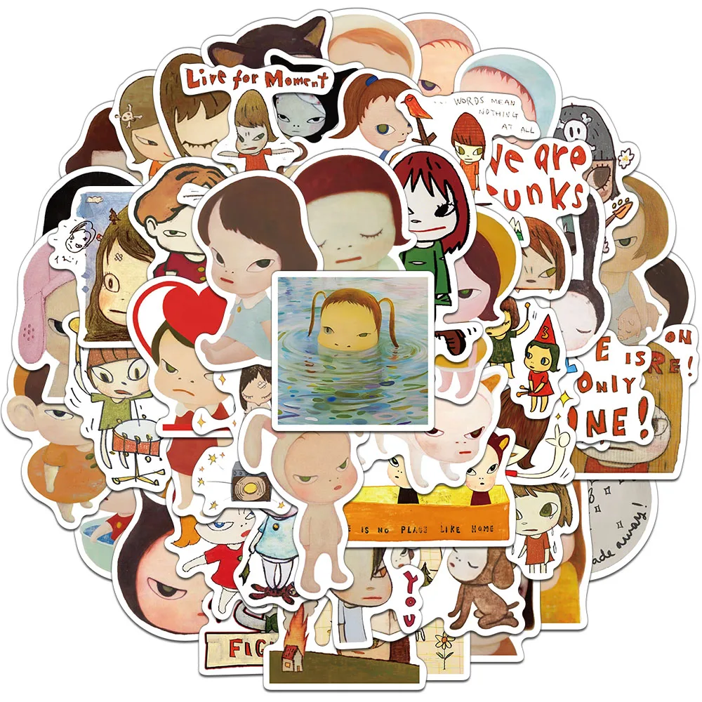 50 قطعة من ملصقات Yoshitomo Nara الإبداعية أكواب المياه المزخرفة، وحافظات الهاتف، وملصقات شخصية للكمبيوتر المحمول بنفسك