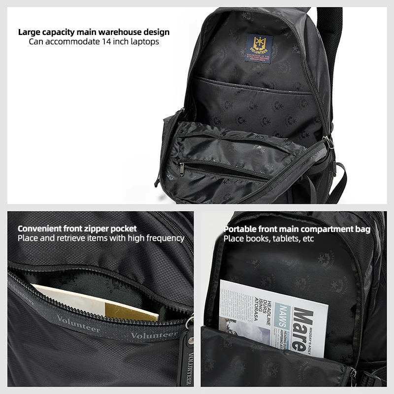 VOLUNTEER Men's Backpacks Waterproof Mountaineering Travel Camping Cycling Backpack Men Multi-pocket Durablen Schoolbag 1875-04
