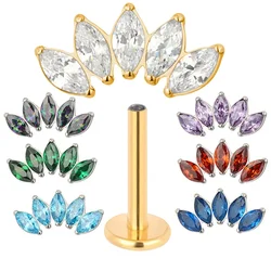 ASTM F136 Titanium EAR PIERC 5 Marquise Zircon Paved Top Threaded Labret Studs Tragus Pircing Earrings Lip studs Body Jewelry