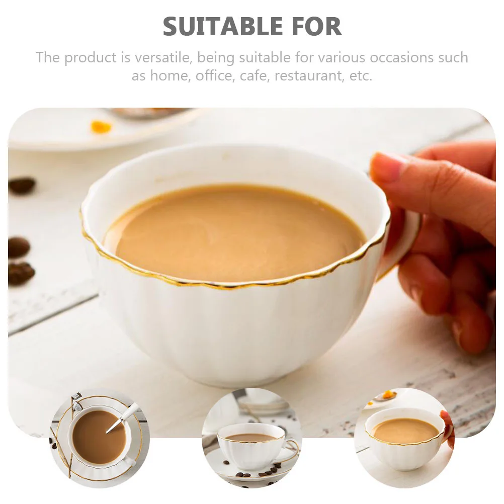 1Set Coffee Cup Set with Saucer Elegant Retro Ceramic Tea Cup Dish Kit for Juice Water Beverage Serving White Tea Kit