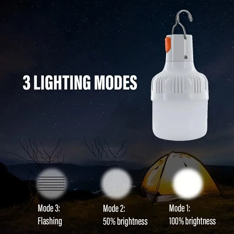 1PC Outdoor USB Rechargeable LED Lamp Bulbs 60W Emergency Light Hook Up Camping Fishing Portable Tents Lantern Night Lights Bulb