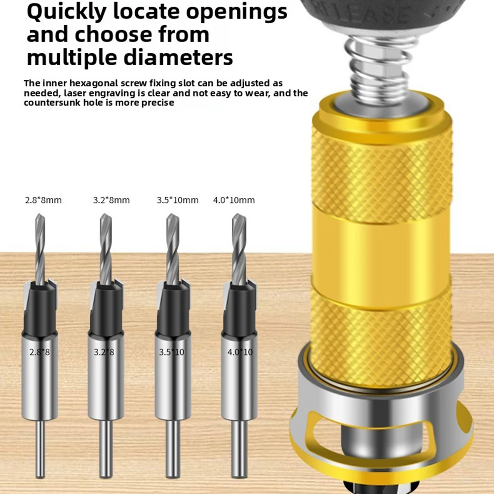 Semi-Automatic Depth Control Countersink Drill Bit Set For Precision Woodworking With Limit Ring For Screw Holes In Hardwood