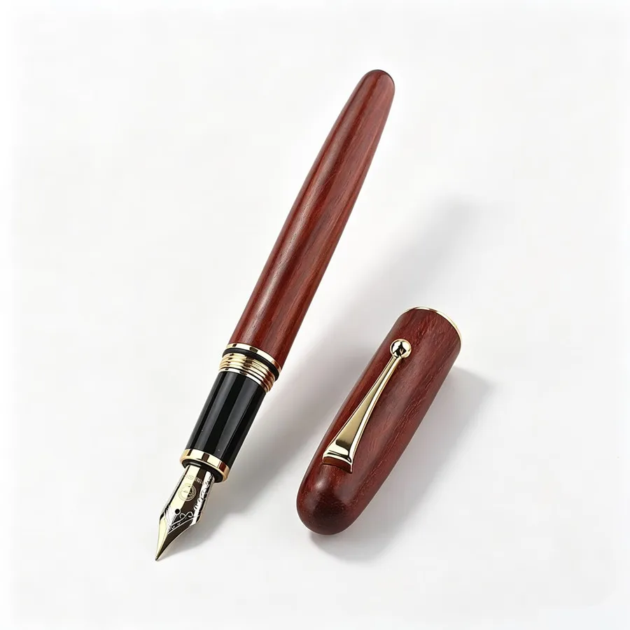 Natural Wood Fountain Pen Handmade Walnut with Denim Pen Plated Nib Vintage Writing Ink Pen for Office School Business