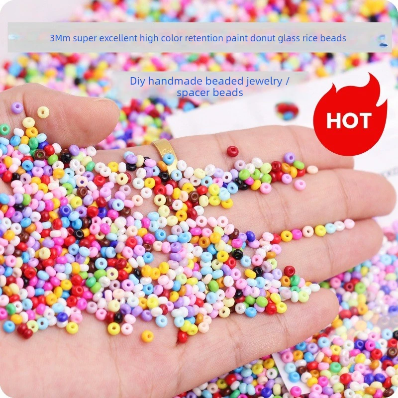 3Mm Ultra Durable Solid Color Doughnut Glass Rice Bead Baking Paint DIY Bead Gasket Hand Woven Uniform Size