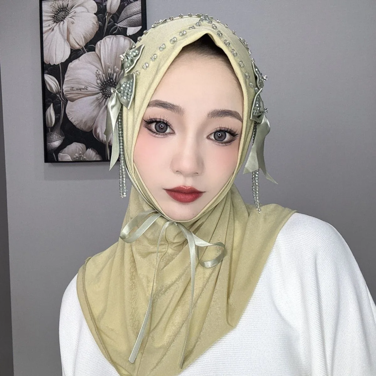 Young Girl Fashion Bow Dubai Hijab Musulman Cap Underscarf