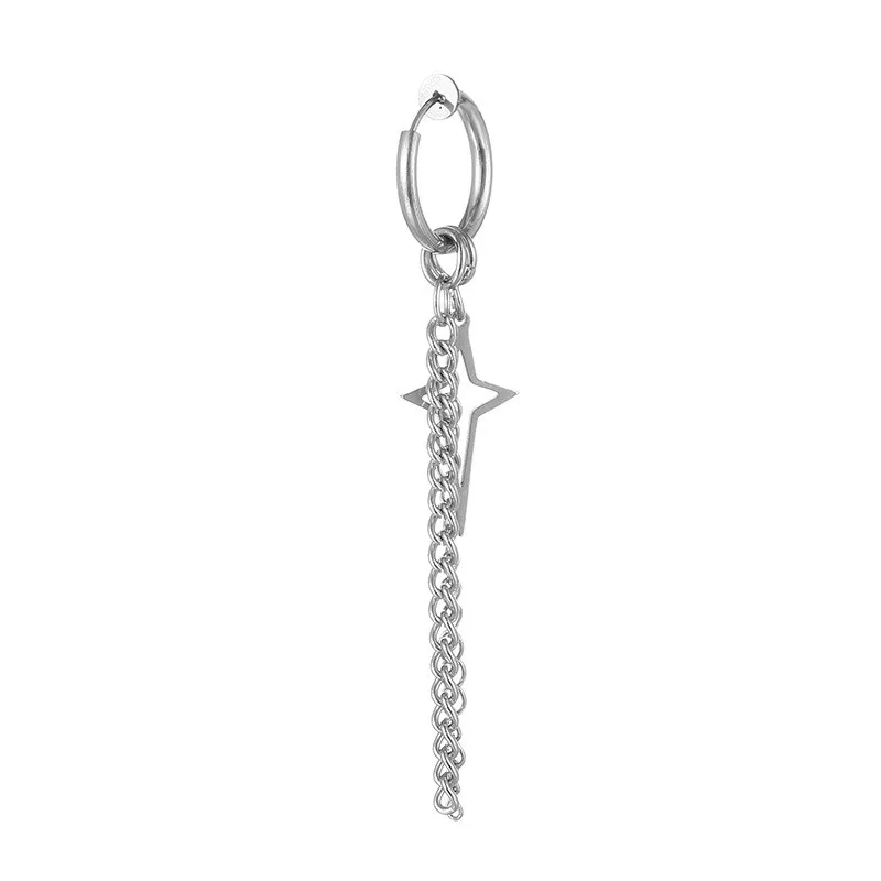Simple Design Feather Star Pendant Tassel Earrings Stainless Steel Punk Geometric Stud Ear Jewelry Party Gifts For Women Girls view 4